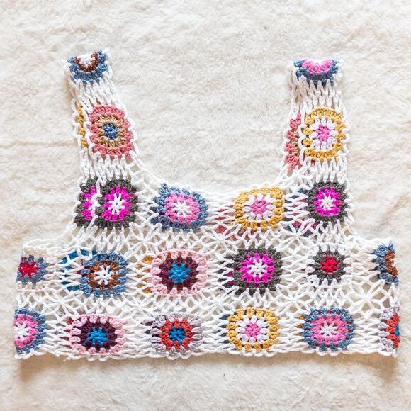 Crochet multicolored top with a square neckline XL XXL - Picture 5 of 6